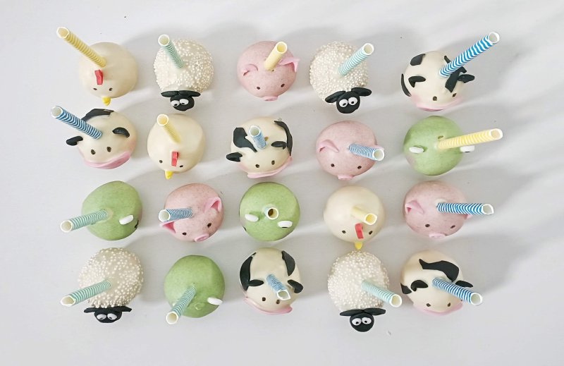 Zestaw cake popsów w kształcie zwierzątek z farmy